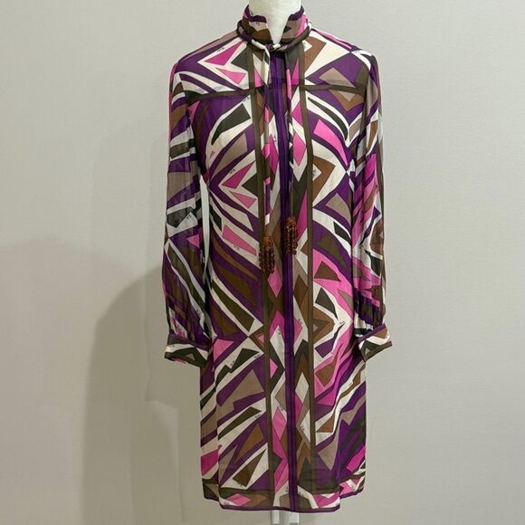 Vintage Emilio Pucci 100% Silk Midi Geometric Patterned Dress Size 8 - Picture 1 of 9